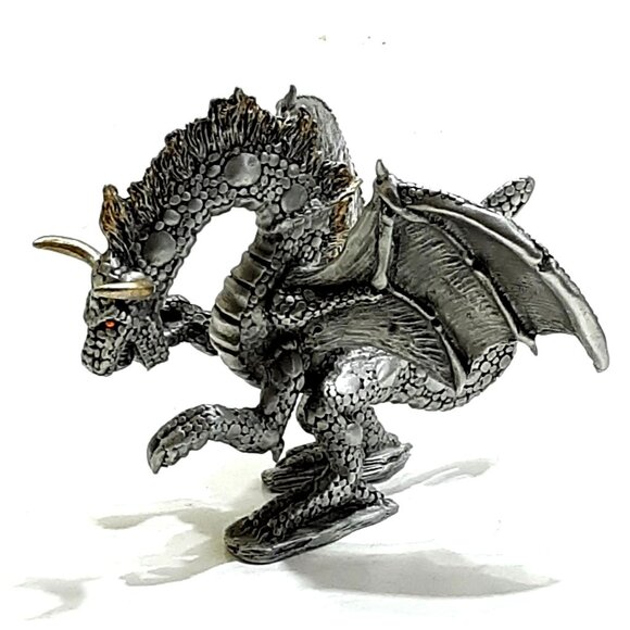 Rearing Fire Dragon 16-004 Iron Wind Metal 2004 Gold Tipped Horn Pewter Dragon - Picture 3 of 12